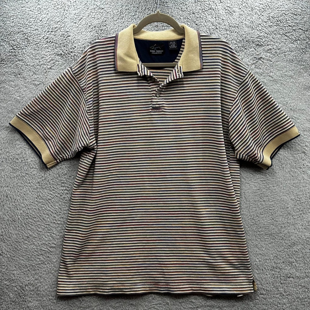 VTG Greg Norman Collection Mens XL Polo Shirt Multicolor Striped Cotton Golf EUC